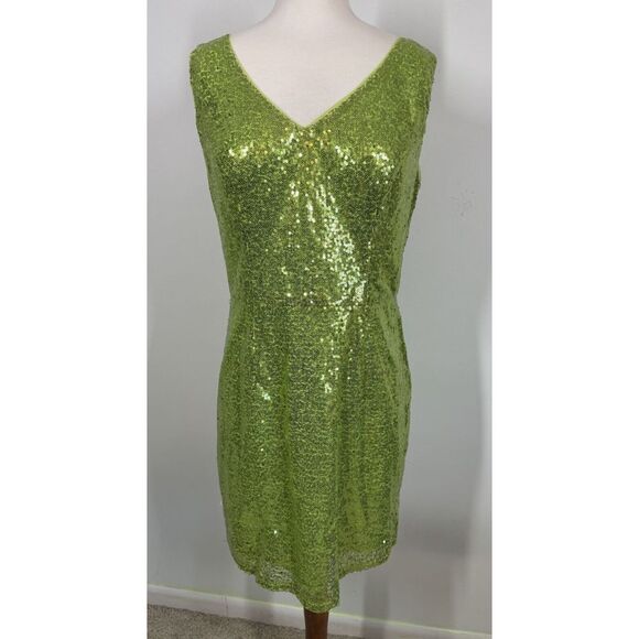 Marc Defang Women's‎ All Over Sequin V Neck Midi Dress Size 10 Green NYE Formal - Picture 1 of 11